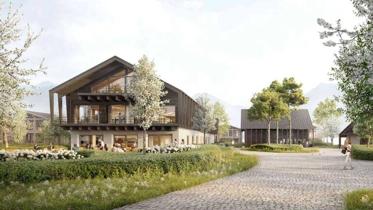 Das Bild zeigt eine Illustration eines neuen Resorts am Tegernsee