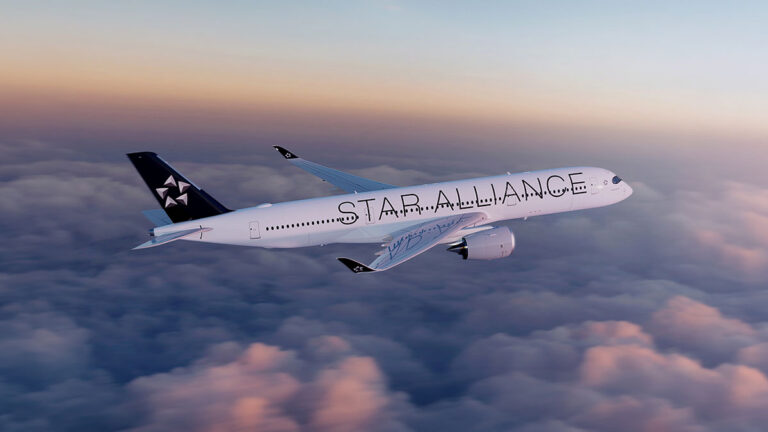 Das Bild zeigt ein Flugzeug der Star Alliance
